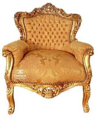 Armchair Gold French Louis XV Retro Baroque Rococo Style Sofa Chair in Gold Finish for Home Decor