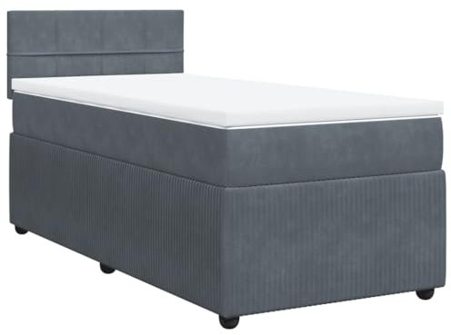 vidaXL Boxspringbett, Einzelbett mit Matratze Matratzenauflage, Bettgestell mit Lattenrost Kopfteil, Polsterbett Bett für Schlafzimmer, Dunkelgrau 90x200cm Samt