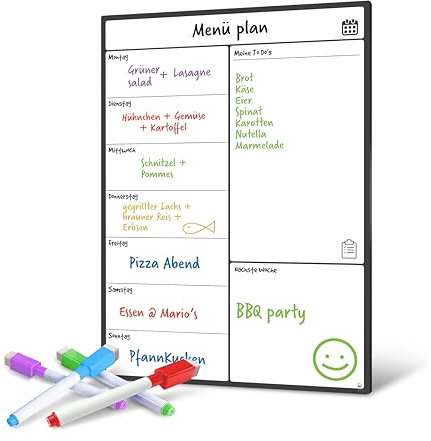 A4 Wochenplaner Abwischbar, Magnettafel Küche von SmartPanda - Wochenplaner Magnetisch, Magnettafel Kühlschrank und Whiteboard Wochenplaner - Magnetisches Whiteboard für Familie, auf Deutsch