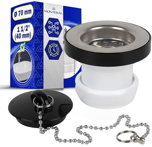 Vanne de Vidange pour Évier ou Bidet Ø 70 mm du Filetage 1 1/2 40 mm - Garantie de 10 Ans - MONTERAL