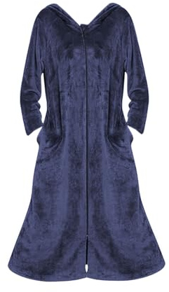 Accappatoio lungo da donna in pile con cappuccio, con cerniera, morbida e accogliente, vestaglia invernale calda, comoda da indossare da casa, ideale per le giornate fredde
