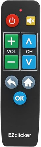 EZclicker Big Button Universal TV Remote for Seniors, Simple Easy to Use, Dementia Products for Elderly, Works with Major TV Brands (2xAAA Batteries Not Included) (Black)