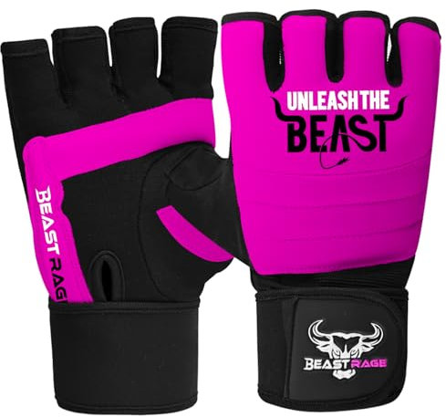 BEAST RAGE Punch Bag Taekwondo Karate Guanti per uomini e donne, Mezzo dito MMA Kickboxing Sparring Arti Marziali Boxe Guanti di formazione - Allenamenti leggeri, Muay Thai (Pink, L)