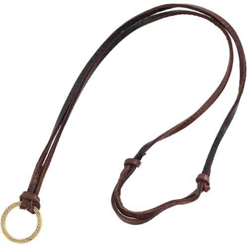 GORGECRAFT Collier Porte Lunettes en Cuir de Vache Marron Rétro avec Boucle de Suspension Réglable Anneau Rond Doré Porte Lunettes Chaîne pour Accessoires de Lunettes Hommes et Femmes