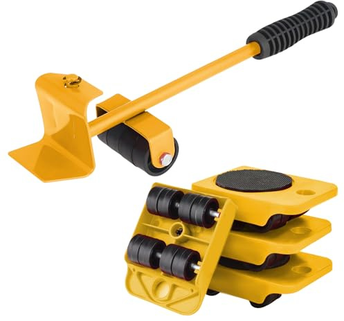 Huakaile Heavy Duty Furniture Lift Mover Tool Set, 1322 Lbs Load Capacity Furniture Lifter with Wheels Pallet, Adjustable Appliance Rollers Dolly for Table Refrigerator Floors Cabinet (Yellow)
