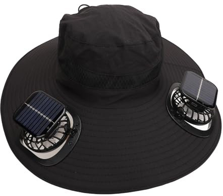 Drfeify Solar Fan Hat, Men Sun Hat Fisherman Hat with 3 Speeds Wind Large Brim Solar Fan Hat for Men Sun Hat (Black)
