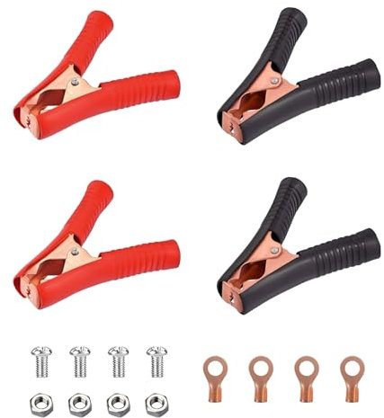 4 Pcs 100A Jump Lead Clamps, Heavy Duty Pure Copper Crocodile Clamps, Car Booster Cable Clips, Alligator Clips for Automotive, Electrical Projects, Voltage Testing (2 Red + 2 Black)