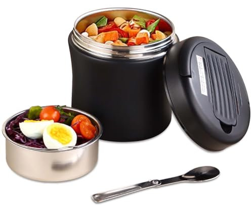 GOMETY Recipiente térmico de 1,2 L para alimentos, recipiente grande para calentar alimentos con cuchara plegable 304 de acero inoxidable termo para almuerzo, recipiente aislante para sopas, gachas,