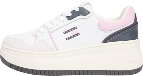 Tommy Jeans Damen Flatform Sneaker Retro Basket Low Top, Weiß (Ecru/Hawaii Orchid), 40