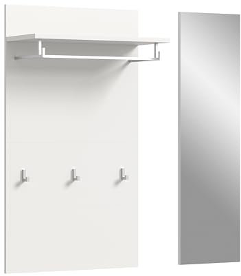 xonox.home Garderobe Jam X8BA9621 Paneel mit Spiegel in weiß, ca. 90x106x27 cm