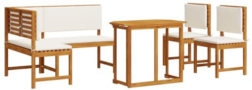 vidaXL 4-teiliges Garten Esstisch-Set mit Kissen Massivholz Akazie Tisch Bänke & Stühle Rustikale Outdoor-Sitze Platz für 5 Kompakt Faltbare Möbel Braun