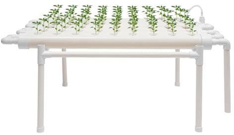 AOOUNGM Hydrokultur System 54 Pflanzenstellen, Erdloser Gemüseanbau System für Pflanzen, PVC-U Rohr Set 1 Schicht, Mini-Gewächshaus Hydroponik Anlage für Zimmerpflanzen