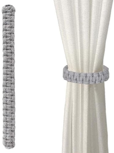 Marjoramy 4er Pack Geflochtener Vorhang Raffhalter, Raffhalter Boho Vorhanghalter,Handgefertigte Vorhangbinder Für Office Wohnzimmer Schlafzimmer, Dekorative Vorhänge (Grau)
