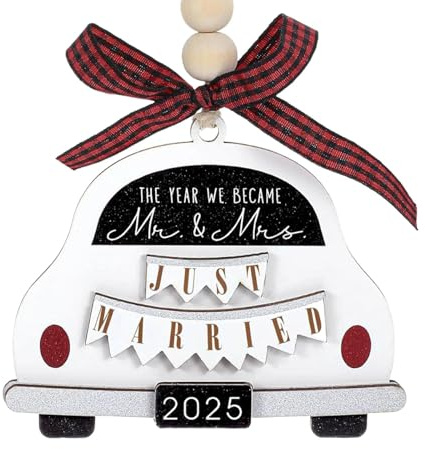 dinghaole Just Married Hochzeits-Ornament, Heirats-Hochzeits-Andenken, Just Married-Autoornament, Zukünftige Herr und Frau Geschenke, Holzornament für Braut und Bräutigam