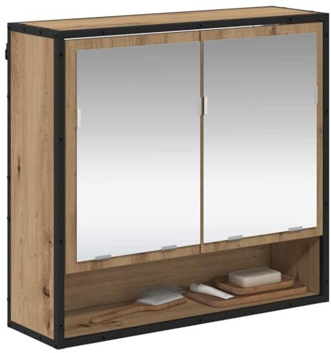 vidaXL Bathroom Mirror Cabinet with Shelf Artisan oak 65 x 20 x 60 cm, Bathroom Storage, Rectangular Modern Cabinet, Durable Mirror, Shelving Solutions, Compact Indoor Furniture, Space Saver