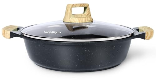GiPP 3.8L Stockpot, 28cm Shallow Non-Stick Stock Pot - Induction Cooking Pot with Glass Lid - Induction Base Aluminum Saucepan Casserole Pot - Soup Pot with Heat Resistant Handles