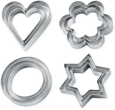 DIPZO 12PCS Cookie Cutter Set, Stainless Steel Biscuit Cutters with Star, Heart, Round, Flower Shapes for Baking Pastry, Kitchen Baking Valentine's Day & Christmas