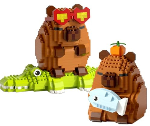 Capybara Bauspielzeug, 2PCS Mini Building Blocks Set Cartoon Micro Building Micro Bausteine Spielzeugs 3D Mini Puzzle Buildings Kit Anime Blocks Spielzeug Bauklotz Figuren Geschenke für Geburtstag