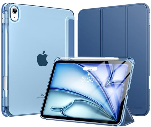 MoKo Cover per iPad Air 11 Pollici (M4/M3/M2) 2026/2025/2024 con Portapenna | Cover per iPad Air 5a/4a Gen 10,9 2022/2020, Custodia iPad Air Trifold Sottile Leggera con Retro PC Rigido Traslucido, Denim