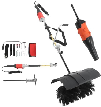 DIFU Schneefräse Elektrische | 2-in-1 Elektro Schneefräse und Kehrmaschine | Motorbesen für Draußen | inkl. Schutzbrille | Handgeführtes Handheld Schneeräumgerät