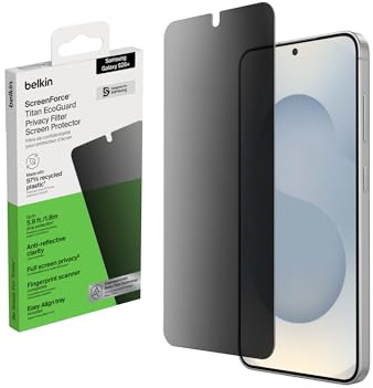 Belkin ScreenForce Titan EcoGuard Schutzfolie mit Sichtschutz für Samsung Galaxy S26+, kratzfester Stoßschutz, Anti-Fingerprint, Ultradünne Displayschutzfolie mit Positionierungsrahmen