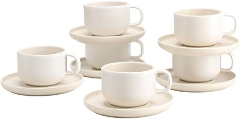 CreaTable, 25260, Serie Uno Offwhite, 12-teiliges Geschirrset für 6 Personen, Tassen Set aus Steinzeug, spülmaschinen- und mikrowellengeeignet, Made in Portugal