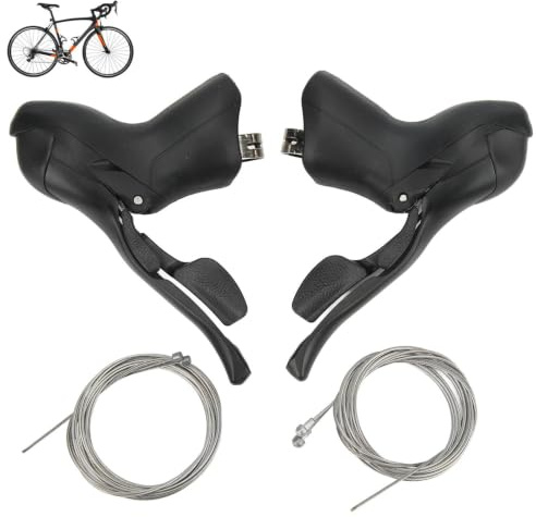 Jwthee Lot de 2 Leviers combinés frein et dérailleur vélo, ensemble changement de vitesses 2×7 vitesses en alliage aluminium et poignées PVC pour vélo de route et VTT