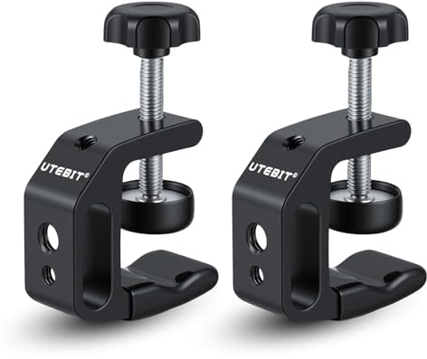 UTEBIT Universal C-Clamps, 2 Pack Aluminium C Type Desk Clamp with 1/4 and 3/8 Thread Hole for Desktop Camera Mount Tables Desk Clamps, Metal Small C Clamp Heavy Duty, Fit Up to 0-30mm