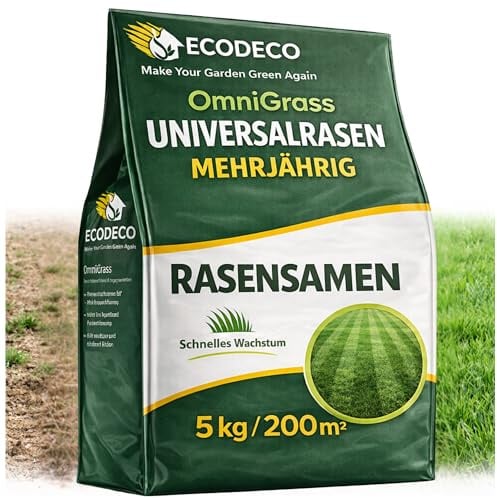 Semillas de Césped Universal 5 kg para 200 m² | Semillas de Césped para Sombra con 50% de Raigrás – Regeneración Rápida para Césped Seco, Deportes y Juegos
