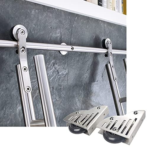 Kit per porta scorrevole da 100 a 600 cm, set di hardware per binario di rotolamento, tubo rotondo in acciaio inox, ideale per casa e interni, soluzione completa per libreria con scala scorrevole