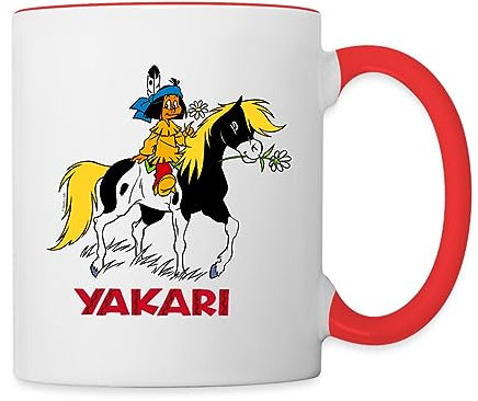 Spreadshirt Yakari Indianer Reitet Auf Kleiner Donner Tasse Zweifarbig, One size, Weiß/Rot
