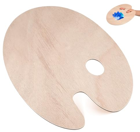 Wooden Paint Palette with Thumb Hole Ergonomic Oval Shape Lightweight Design for Acrylic Watercolor and Oil Painting Density Board