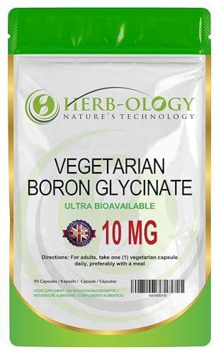 Herb-Ology Bor 10mg, 90 Vegane Kapseln, Hochdosiertes Borglycinat | Bor 10mg | Cheliertes Borglycinat | Hochdosierte Bor Kapseln | Hergestellt in ISO-zertifizierten Betrieben in GB