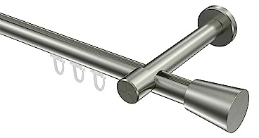 INTERDECO Innenlauf-Gardinenstange 20 mm, moderne Innenlaufstange aus Metall, Edelstahl-Optik, zur Wandmontage, Typ 10214625, 280 cm