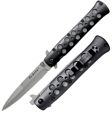 Cold Steel, Taschenmesser, Ti-Lite Linerlock, Klinge: 10.2 cm, Spear Point, schwarz, Klappmesser, CPM S35VN, Extended Tang, Daumen Pin, Taschenclip