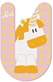 Sevi 83021 Tier Holzbuchstaben U - Unicorn, Türbuchstaben für Kinderzimmer, ABC Lernspielzeug aus Holz, pädagogisches Spielzeug für Kinder ab 3 Jahren, Buchstabe Tiere sortiert, Grün / Rosa / Blau