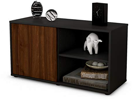 Stil.Zeit TV Schrank Lowboard Adelia, Korpus anthrazit matt, Front Holz Design Walnuss (92x49x35cm), Push to Open Technik