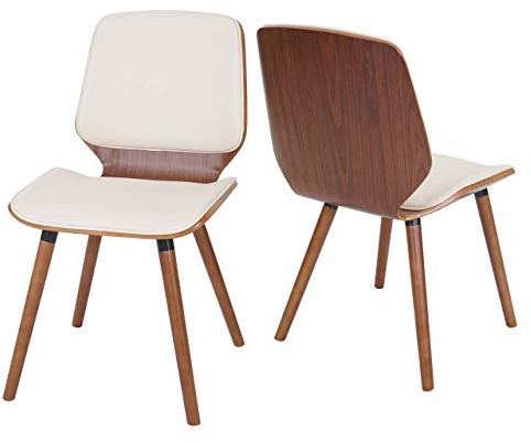 Mendler 2er-Set Esszimmerstuhl HWC-B16, Holz Bugholz Retro-Design Walnussoptik, FSC®-Zertifiziert - Kunstleder Creme