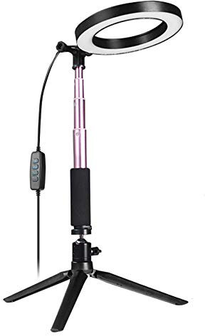 Fonrest LED Ring Light with Stretchable Tripod Stand Selfie Stick, 6-inch Dimmable Floor/Table Annular Lamp for Selfie, Makeup, Live Stream, Youtube, Vlog, Camera/Phone Video Shooting USB Plug(Pink)