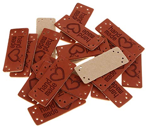 B Baosity 20 Stück Leder Label Hand Made Etiketten Tags Lederetiketten, Label Set zum Einnähen, Aufnäher Patches Lederoptik - 003