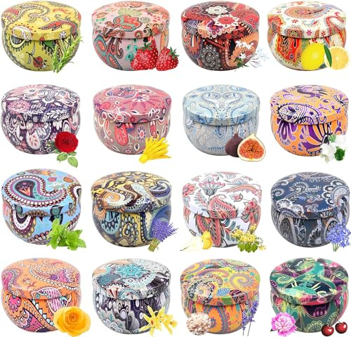 Howemon Scented Candles Gift Set, Natural Soy Wax Portable Travel Tin Candles Women Gift with Strongly Fragrance Essential Oils for Stress Relief and Aromatherapy - 16 Pack