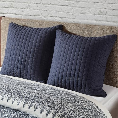 INK+IVY 100% Cotton Single Euro Sham - European Square Decorative Pillow Cover, Hidden Zipper Closure (Pillow Insert NOT Included), Camila, Quilted Navy 26x26