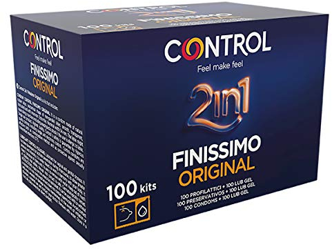 Control 2 in 1 Super feine Original Kondome 0,05 mm + Gleitgel - 100 Stück Prophylaxe + 100 Einzeldosisbeutel