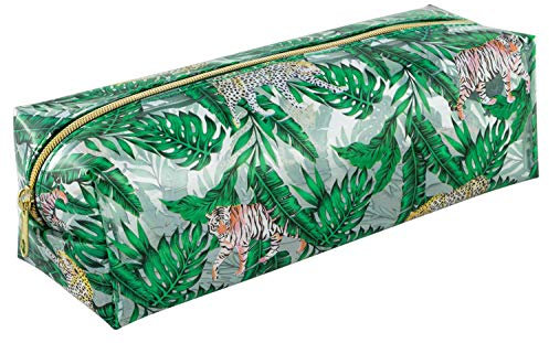 Stylex 44280 Trousse en Plastique translucide Motif Jungle et Fermeture Éclair dorée Env. 21 x 7 x 6,5 cm