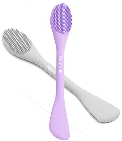 RamPula Silicone Facial Mask Applicator Face Masks Skincare Brush Facial Scrubber Double-Head Lotion Spatula Scoop for Makeup,Foundation,Cream,Lotion,Moisturizer,Gel,Peel,Mud Masks (Purple+Gray)