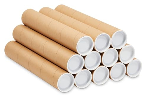 Stockroom Plus Mailing Tubes - Poster Storage Capacity - Blueprint Tube Protection - Spiral Construction & Thick Cardboard Strength - 2 in x 12 in, Pack of 12, Brown Kraft