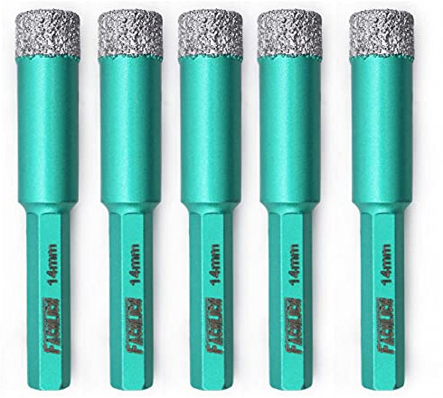 FACHLICH Forets Diamant 5 Pièces 14mm Trépans de Forage avec tige Hexagonale pour Perçage à sec en Porcelaine Carrelage Granit Marbre