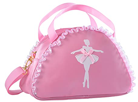 besbomig Ballett Taschen Handtasche Mädchen, Sporttasche Schwimmtasche Kinder, Kleine Umhängetasche Schulranzen Balletttasche Mädchen für Ballett Latin Tanz Gymnastik, Rosa mit Weißem Tänzer