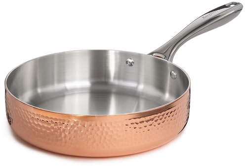 Berghoff Vintage Tri-Ply Copper 9.5in Deep Skillet, Hammered, Long Ergonomic Shaped Handle, 3-layer Base, Gold