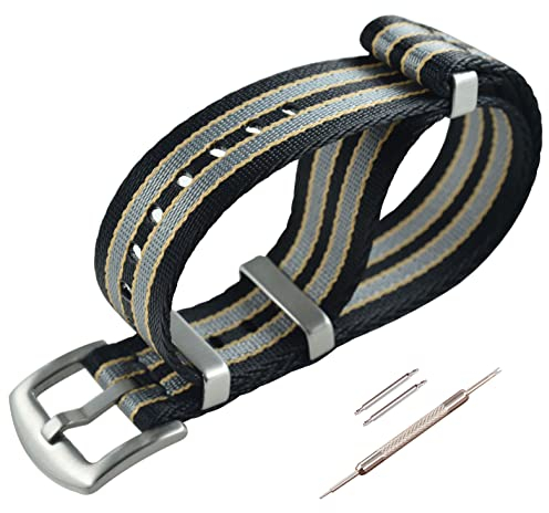 MZBUTIQ 20mm Schwarz/khaki/grau Sicherheitsgurt Uhrenarmband Nylon Watch Straps Ersatz für Herren Damen Gebürstete Schnalle